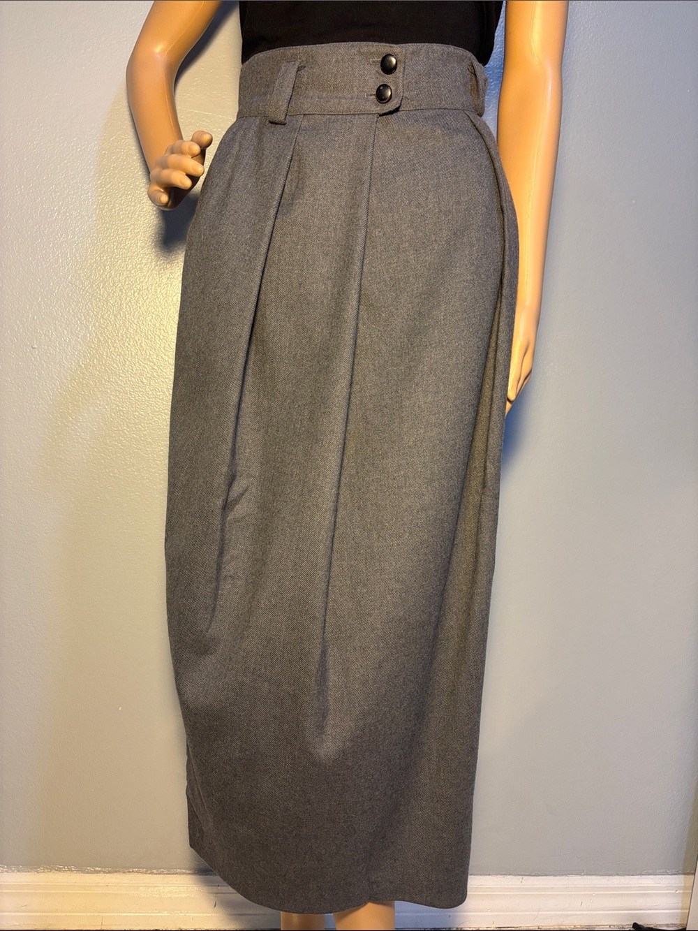 Vintage Christian Dior Wool Pleated Midi Skirt